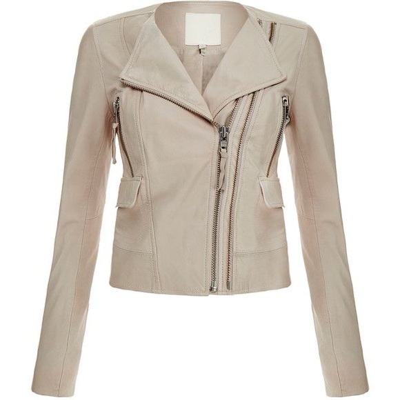 JOIE VIVIANETTE Soft Sand Leather Moto Asymmetrical Zip Jacket Coat S - Picture 1 of 16